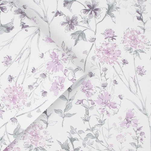 Watercolour floral pattern on Wild Meadow Pale Iris Wallpaper