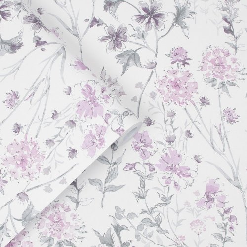 Laura Ashley Wild Meadow Pale Iris Wallpaper 113362