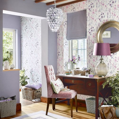 Soft purple and grey flower design on Laura Ashley wallpaper