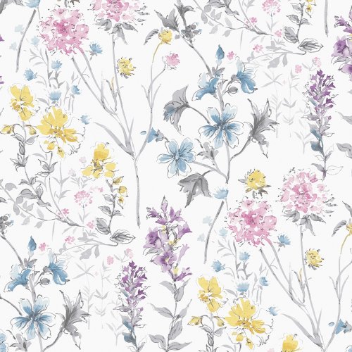 Laura Ashley Wild Meadow Multi Wallpaper with vibrant flowers