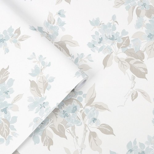 Laura Ashley Willow Apple Blossom Duck Egg Wallpaper 113367