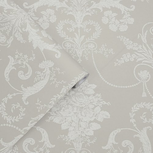 Laura Ashley Josette White/Dove Grey Wallpaper 113378