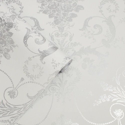 Laura Ashley Josette White/Dove Grey Wallpaper 113378