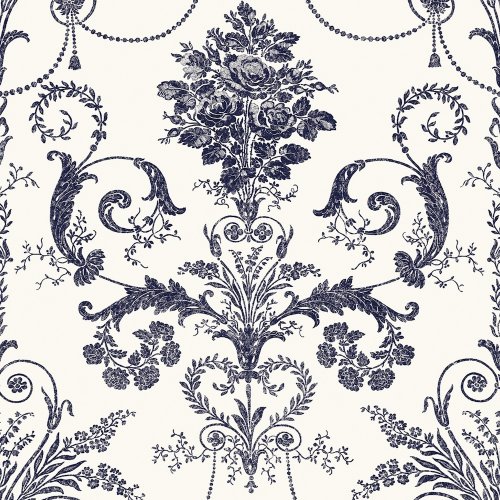 Laura Ashley Josette Off White and Midnight damask wallpaper