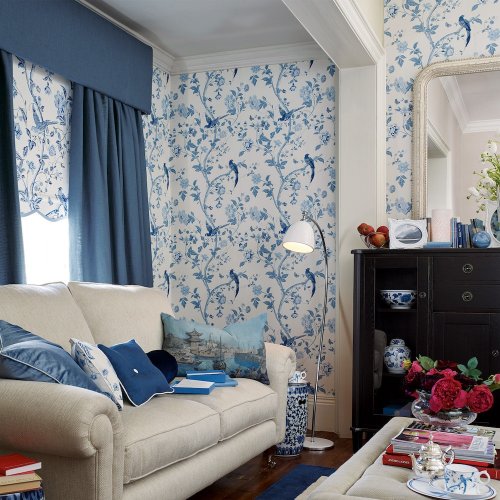 Laura Ashley Summer Palace Royal Blue Wallpaper 113390