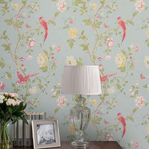 Laura Ashley Summer Palace Duck Egg Wallpaper 113392