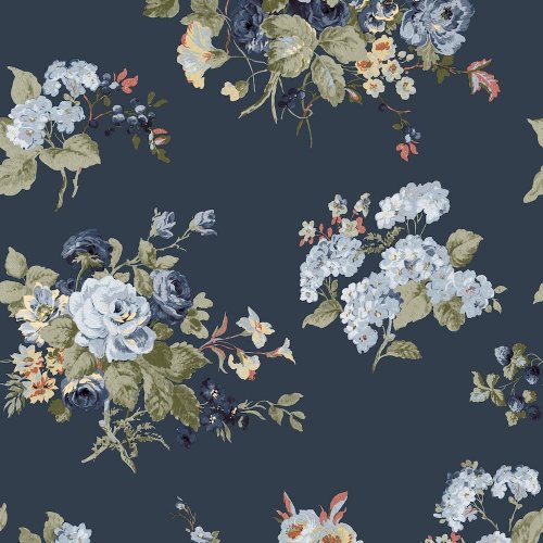 Laura Ashley Rosemore Midnight Seapray Wallpaper 114898