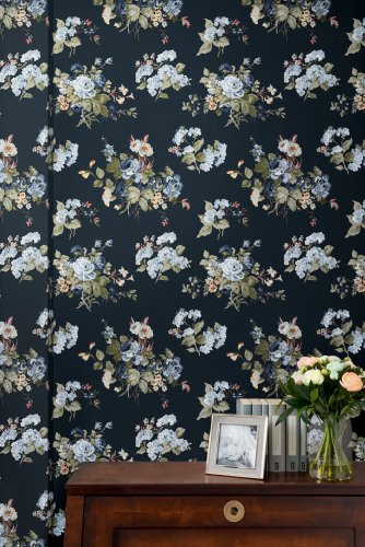 Laura Ashley Rosemore Midnight Seapray Wallpaper 114898