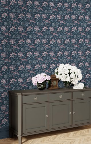 Laura Ashley Portia Dark Seaspray Wallpaper 114908