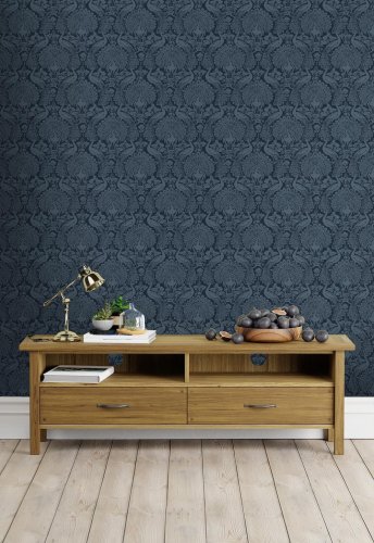 Laura Ashley Peacock Damask Dusky Seaspray Wallpaper 114910