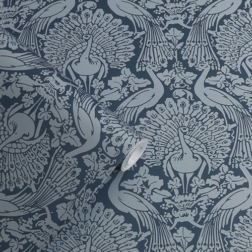 Laura Ashley Peacock Damask Dusky Seaspray Wallpaper 114910