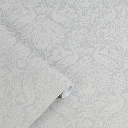 Laura Ashley Peacock Damask Pale Slate Wallpaper 114911