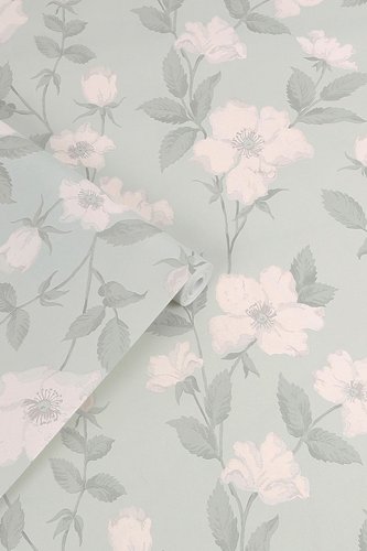 Laura Ashley Fleurir Smoke Green Wallpaper 114917