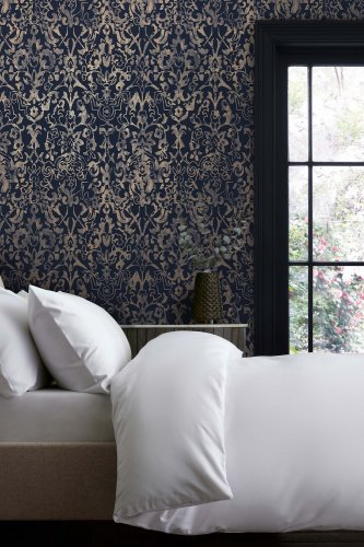 Next Majestic Damask Navy Wallpaper 118294
