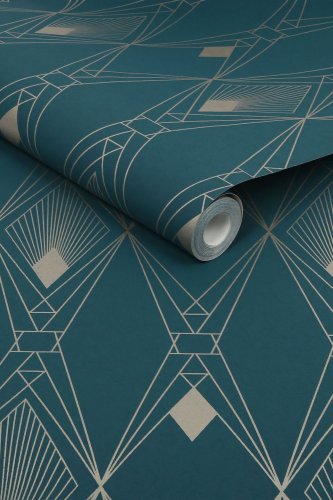 Next Deco Geometric Teal Wallpaper 118315