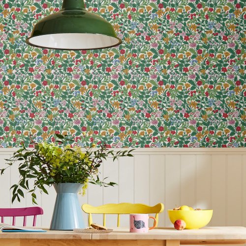 Joules Art & Crafts Floral Rainbow Wallpaper Room