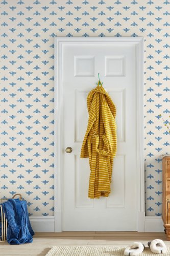 Joules Block Print Bee Blue Haze Wallpaper Room