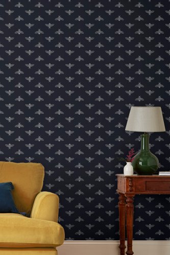 Joules Block Print Bee French Navy Wallpaper Room