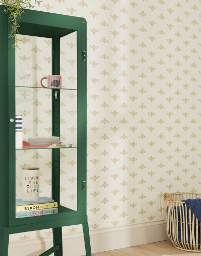 Joules Block Print Bee Antique Gold Wallpaper Room