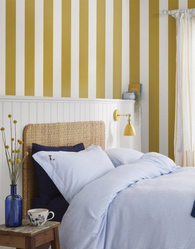 Joules Harborough Stripe Mustard Yellow Wallpaper Room