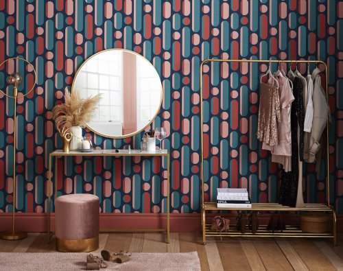 Envy Morse Coral & Navy Wallpaper 118611