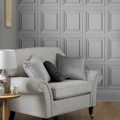 Laura Ashley Redbrook Wood Panel Silver Wallpaper Room