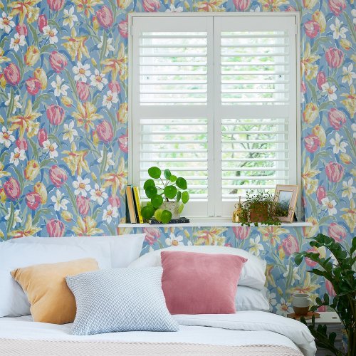 Laura Ashley Tulips China Blue Wallpaper Room