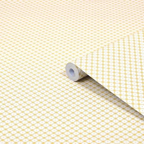 Laura Ashley Wickerwork Pale Ochre Yellow Wallpaper Roll