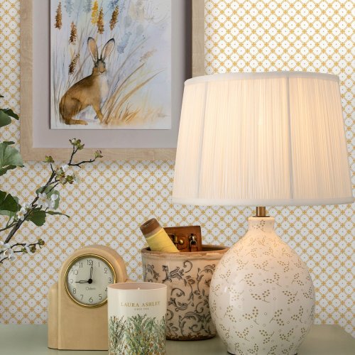 Laura Ashley Wickerwork Pale Ochre Yellow Wallpaper Room