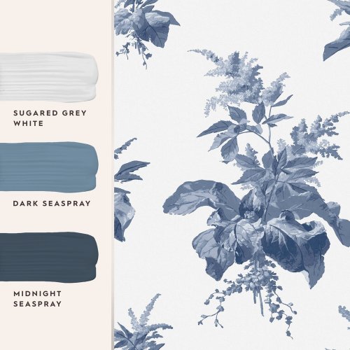 Laura Ashley Narberth Midnight Seaspray Blue Wallpaper Matching Paint