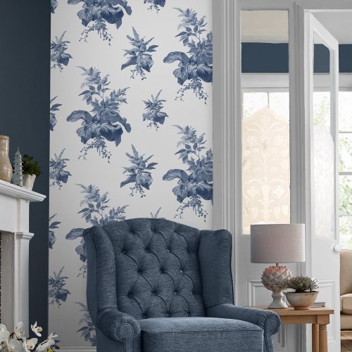 Laura Ashley Narberth Midnight Seaspray Blue Wallpaper Room