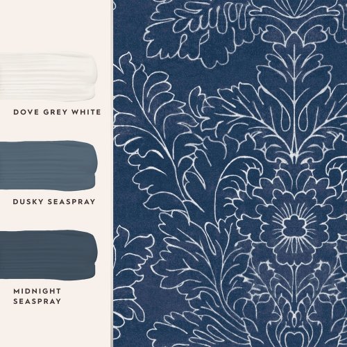 Laura Ashley Silchester Midnight Seaspray Blue Wallpaper Matching Paint