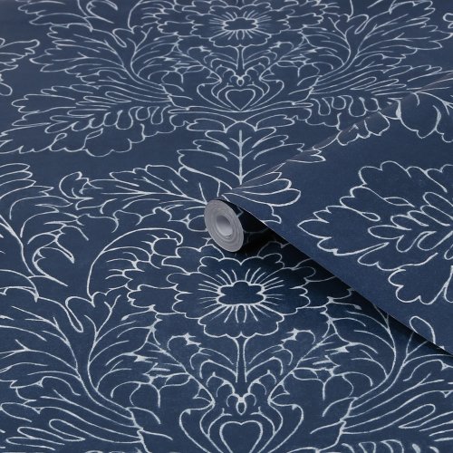 Laura Ashley Silchester Midnight Seaspray Blue Wallpaper Roll