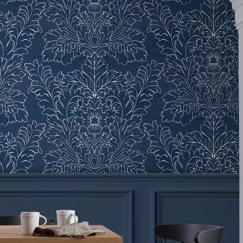 Laura Ashley Silchester Midnight Seaspray Blue Wallpaper Room