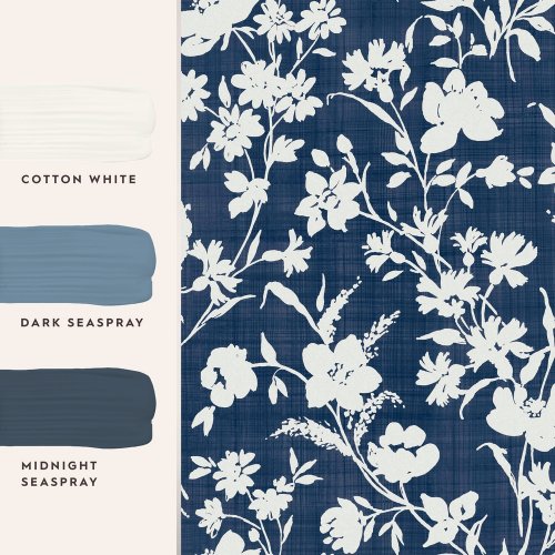 Laura Ashley Rye MIdnight Seaspray Blue Wallpaper Matching Paint
