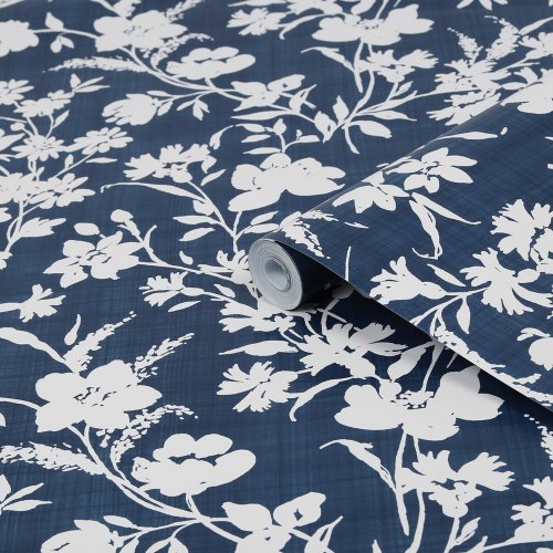 Laura Ashley Rye MIdnight Seaspray Blue Wallpaper Roll