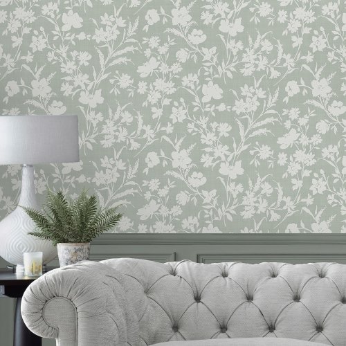 Laura Ashley Rye Sage Green Wallpaper Room
