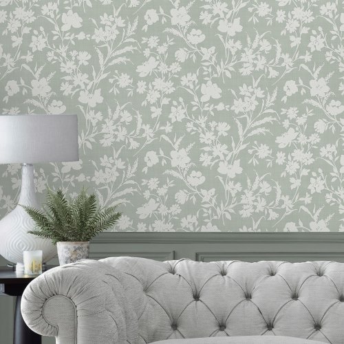 Laura Ashley Igerna Pale Duck Egg Blue Wallpaper Room