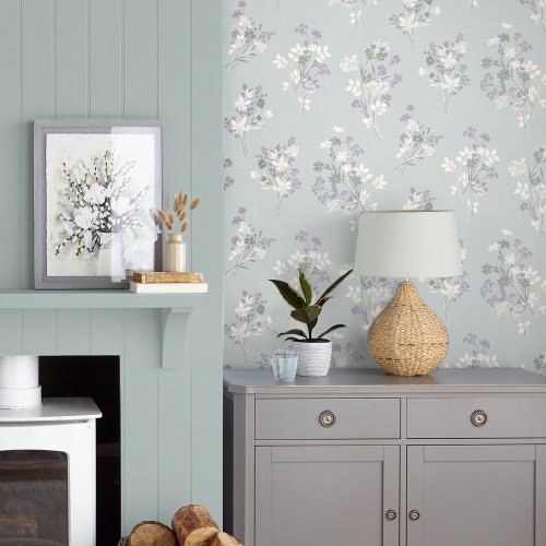 Laura Ashley Igerna Pale Duck Egg Blue Wallpaper Room