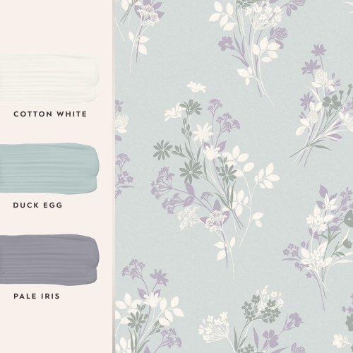 Laura Ashley Igerna Pale Duck Egg Blue Wallpaper Matching Paint