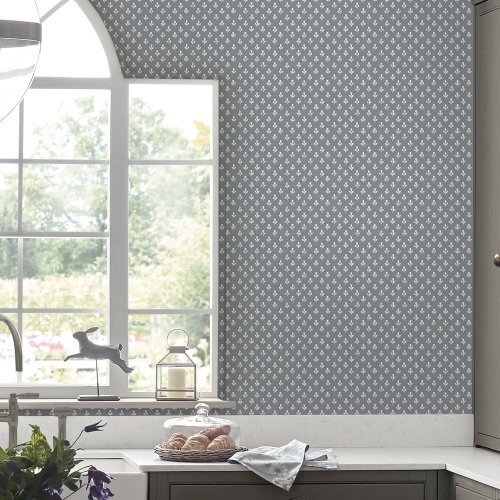 Laura Ashley Trefoil Slate Grey Wallpaper Room