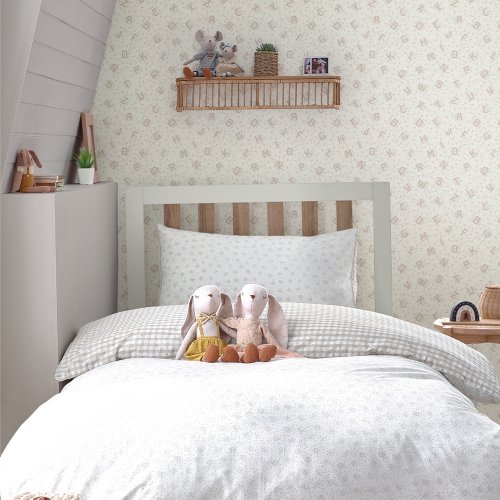 Laura Ashley Alphabet Dove Grey Wallpaper Bedroom