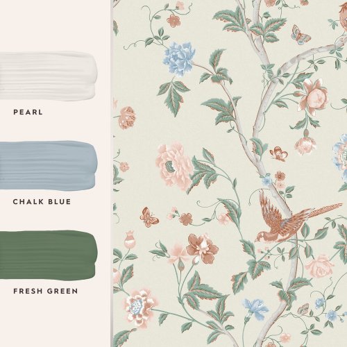 Laura Ashley Summer Palace Sage & Apricot Wallpaper Matching Paint