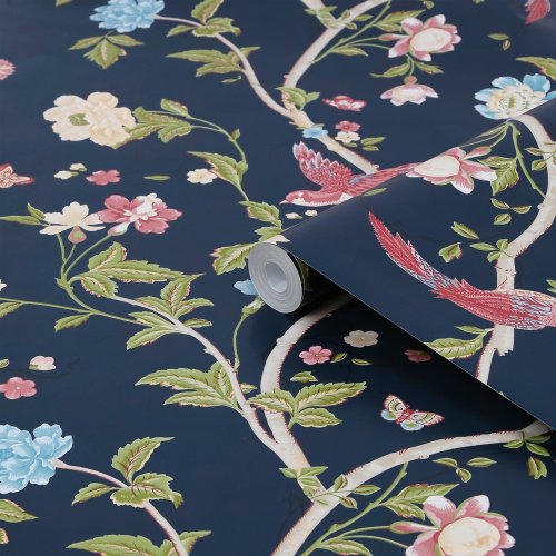 Laura Ashley Summer Palace Midnight Blue Wallpaper Roll