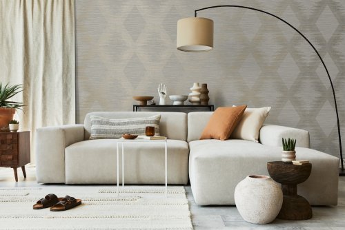 Superfresco Serenity Geo Neutral/Gold Wallpaper Room 2