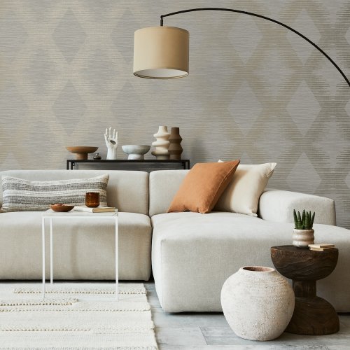 Superfresco Serenity Geo Neutral/Gold Wallpaper Room