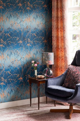 Clarissa Hulse Meadow Grass French Navy & Copper Wallpaper Room 2