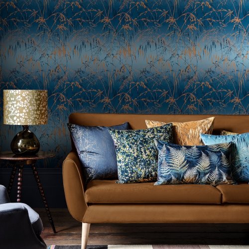 Clarissa Hulse Meadow Grass French Navy & Copper Wallpaper Room