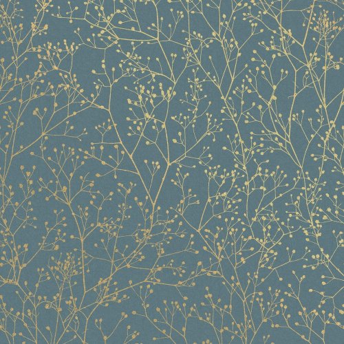 Clarissa Hulse Gypsophila Airforce Blue & Soft Gold Wallpaper