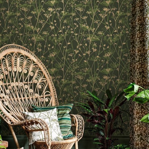 Clarissa Hulse Summer Wild Chervil Sage & Gold Wallpaper Room